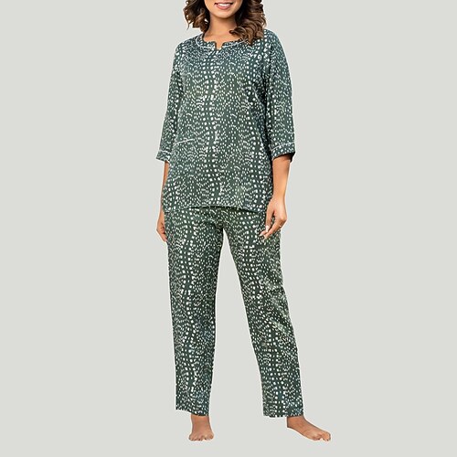 

Women's Pajamas Sets Pjs 2 Pieces Tie Dye Dot Fashion Comfort Home Bed Polyester Crew Neck Half Sleeve Pant Pocket Winter Fall Green