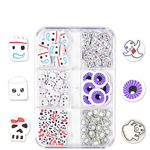 

6 Grid Halloween Manicure Sequins Soft Pottery Sheet Nail Polish Glue Diy Glue Filling Make-up Nail Accessories