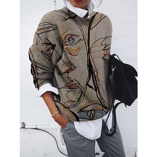 

Women's Sweatshirt Pullover V Neck Portrait Graffiti Print Daily Weekend 3D Print Active Streetwear Clothing Apparel Hoodies Sweatshirts Khaki