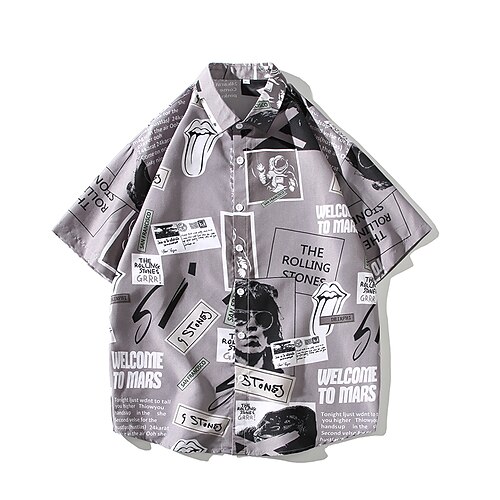 

Men's Shirt Graphic Classic Collar Casual Short Sleeve Tops Fashion A B C