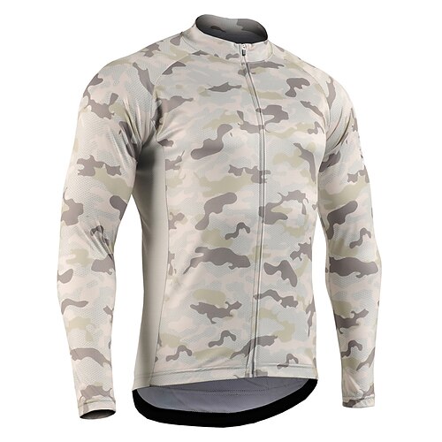 

21Grams Men's Cycling Jersey Long Sleeve Bike Top with 3 Rear Pockets Mountain Bike MTB Road Bike Cycling Breathable Quick Dry Moisture Wicking Reflective Strips Grey Camo / Camouflage Polyester