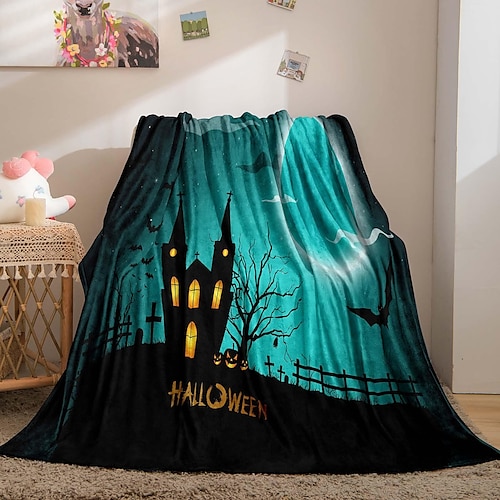 

Halloween Horror Pumpkin Cloak Double Layer Thick Warm Nap Air Conditioning Sofa Cover Blanket Cozy Fuzzy Soft For Dormitory Home