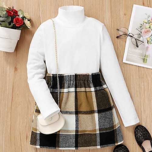 

Kids Little Girls' Dress Plaid A Line Dress Daily White Black Beautiful Cute Dresses Fall Winter 4-12 Years
