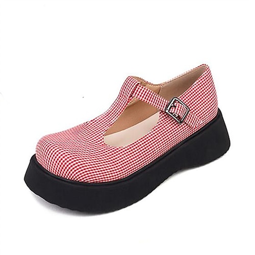 

Women's Lolita Shoes Daily Lolita Summer Chunky Heel Round Toe Minimalism Synthetics T-Strap Plaid Black Red