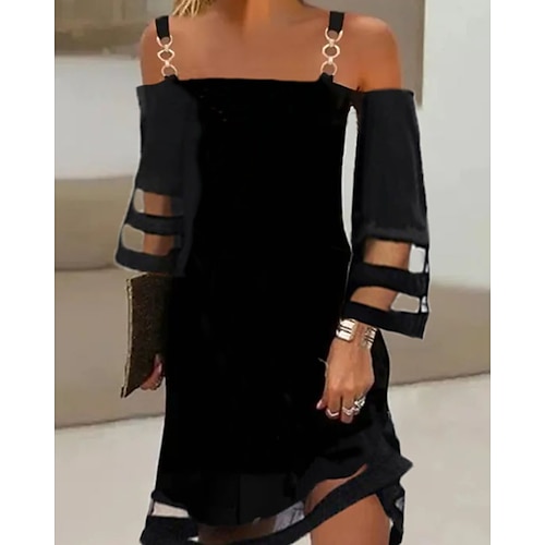 

Women's Casual Dress Sheath Dress Sundress Mini Dress Black 3/4 Length Sleeve Pure Color Ruched Fall Spring Summer Spaghetti Strap Modern Date 2023 S M L XL XXL 3XL