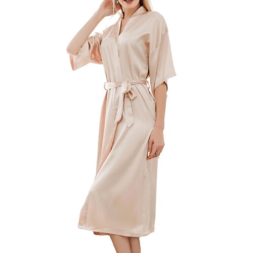 

Women's Pajamas Robes Gown Bathrobes Pjs Pure Color Comfort Home Bed Satin V Wire Half Sleeve Spring Summer Black Pink