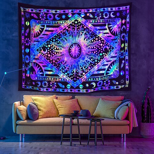 

Blacklight UV Reactive Tapestry Tarot Divination Decoration Cloth Curtain Picnic Table Cloth Hanging Home Bedroom Living Room Dormitory Decoration Polyeste