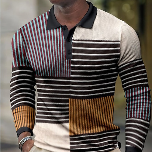 

Per uomo Polo a nido d'ape Camicia da golf Golf Strada Informale Collo a polo Classico Manica lunga Di tendenza Informale A strisce Pulsante frontale Bottone giù Primavera estate Standard Nero Polo a