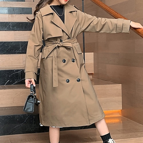 

Kids Girls' Trench Coat Outerwear Plain Long Sleeve Pocket Coat Formal Active Adorable Khaki Winter Fall 3-13 Years