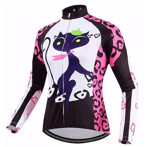 

21Grams Women's Cycling Jersey Long Sleeve Bike Top with 3 Rear Pockets Mountain Bike MTB Road Bike Cycling Quick Dry Moisture Wicking Green Rosy Pink Orange Cat Leopard Sports Clothing Apparel