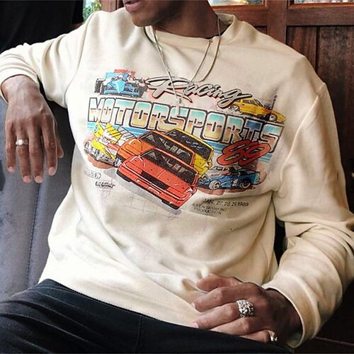 

Men's Sweatshirt Pullover Graphic Car Print Daily Holiday Going out Hot Stamping Streetwear Casual Hoodies Sweatshirts Long Sleeve Khaki
