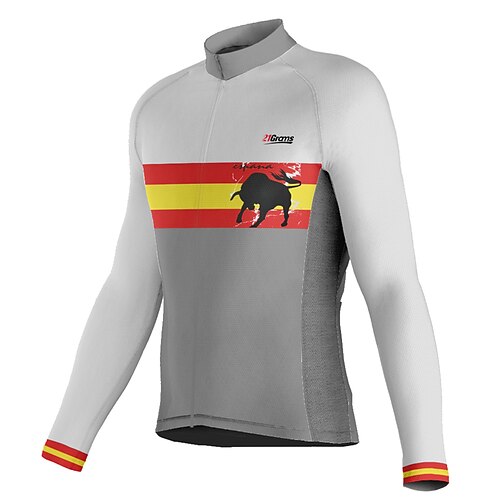 

21Grams Men's Cycling Jersey Long Sleeve Bike Top with 3 Rear Pockets Mountain Bike MTB Road Bike Cycling Breathable Quick Dry Moisture Wicking Reflective Strips Grey Stripes Polyester Spandex Sports
