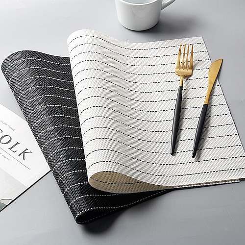 

Teslin Placemat PVC Striped Resistant Non-Slip Dining Table Place Mats Cartoon Absorbent Pad for Holiday Banque Kitchen Table Decor
