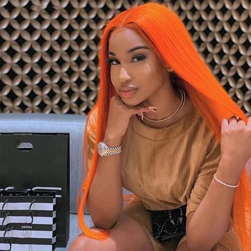 

Orange Synthetic No Lace Wig Long Straight Middle Part Fluorescence Orange Synthetic Cosplay Wigs