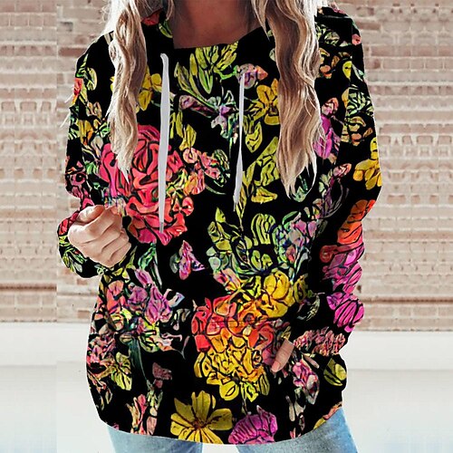

Women's Hoodie Sweatshirt Black Graphic Sports Long Sleeve 3XL