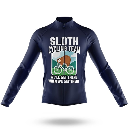 

21Grams Men's Cycling Jersey Long Sleeve Bike Top with 3 Rear Pockets Mountain Bike MTB Road Bike Cycling Breathable Quick Dry Moisture Wicking Reflective Strips Dark Navy Sloth Polyester Spandex