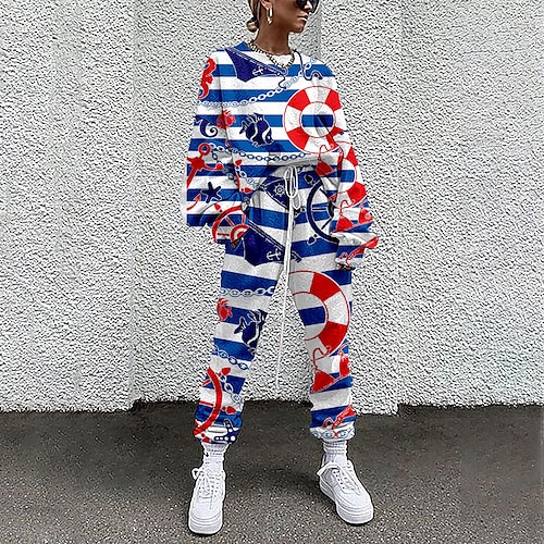 

Women's Active Streetwear Striped Cat Sports Outdoor Casual Two Piece Set Sweatshirt Tracksuit Pants Sets Jogger Pants Drawstring Print Tops