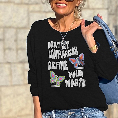 

Women's Sweatshirt Pullover Active Streetwear Print Black Blue Gray Butterfly Text Daily Round Neck Long Sleeve S M L XL XXL