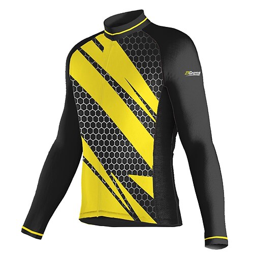 

21Grams Men's Cycling Jersey Long Sleeve Bike Top with 3 Rear Pockets Mountain Bike MTB Road Bike Cycling Breathable Quick Dry Moisture Wicking Reflective Strips Yellow Geometic Polyester Spandex