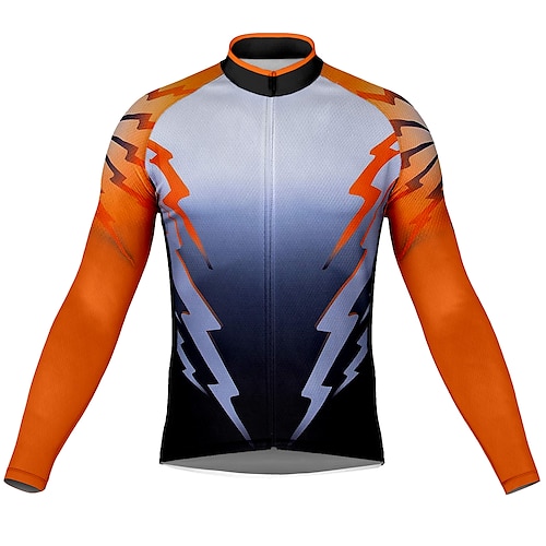 

21Grams Men's Cycling Jersey Long Sleeve Bike Top with 3 Rear Pockets Mountain Bike MTB Road Bike Cycling Breathable Quick Dry Moisture Wicking Reflective Strips Orange Lightning Polyester Spandex