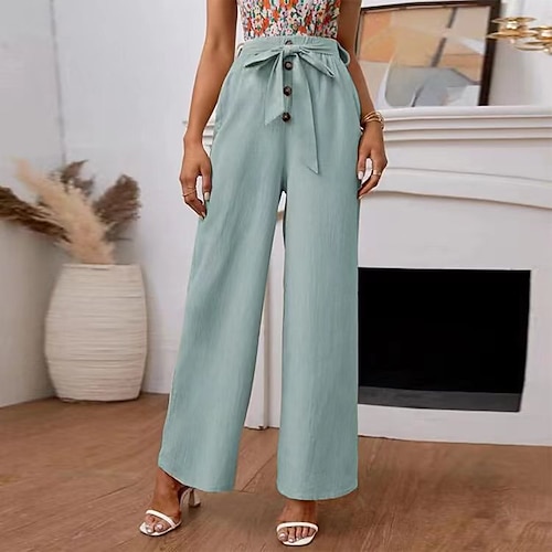 

Women's Culottes Wide Leg Chinos Pants Trousers Green Navy Blue Apricot Mid Waist Fashion Casual Weekend Micro-elastic Full Length Comfort Solid Color S M L XL XXL / Loose Fit