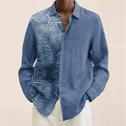 

Men's Shirt 3D Print Leaves Turndown Street Casual Button-Down Print Long Sleeve Tops Casual Fashion Breathable Blue Brown