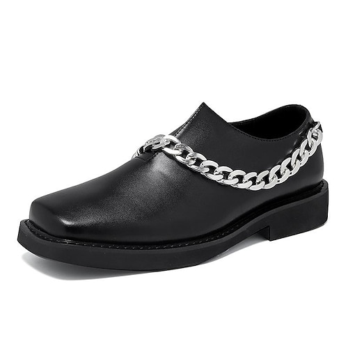 

personality metal chain european and american small leather shoes men's 2022 new square head black cool and handsome loafer shoes 36777-