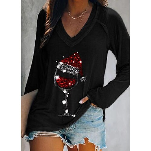 

Sequins V-Neck Long Sleeves T-shirts