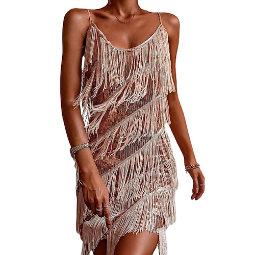 

Women's Party Dress Fringe Dress Sequin Dress Mini Dress Pink Sleeveless Pure Color Sequins Spring Summer Spaghetti Strap Party Party Weekend Spring Dress Slim 2023 S M L XL