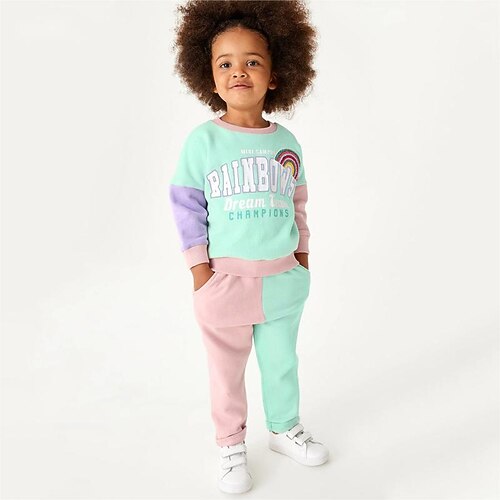 

Kids Girls' Hoodie Pants Clothing Set 2 Pieces Long Sleeve Light Green Rainbow Letter Vacation Fashion 2-8 Years