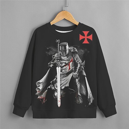 

Kids Boys Sweatshirt Cross Outdoor 3D Print Long Sleeve Crewneck Active 3-12 Years Winter Black