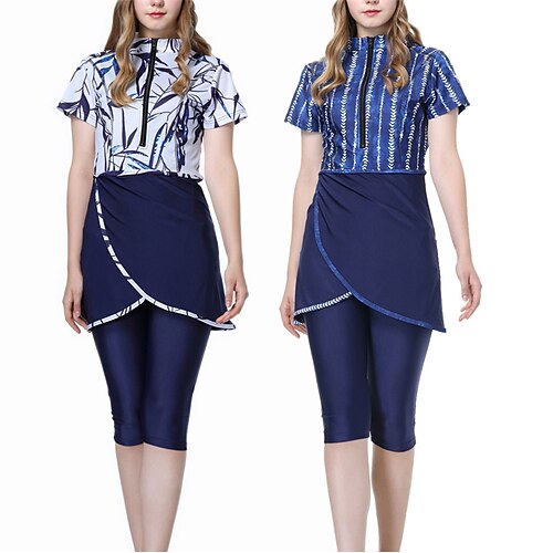 

Women's Burkini Hijab Swimsuit UPF50 Short Sleeve Bathing Suit 3-Piece Modest Swimwear Swimming Beach Water Sports Printed Spring Summer Autumn