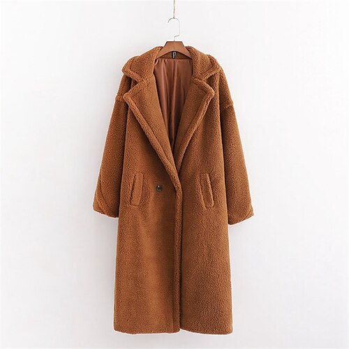 

Women's Teddy Coat Windproof Warm Outdoor Street Daily Vacation Buttoned Front Turndown Street Style Regular Fit Outerwear Long Sleeve Winter Fall Navy Pink Red S M L