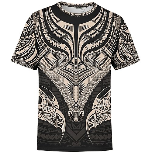 

Men's Unisex T shirt Tee Tribal Graphic Prints Crew Neck Khaki 3D Print Outdoor Street Short Sleeve Print Clothing Apparel Sports Casual Comfortable Big and Tall / Summer / Summer