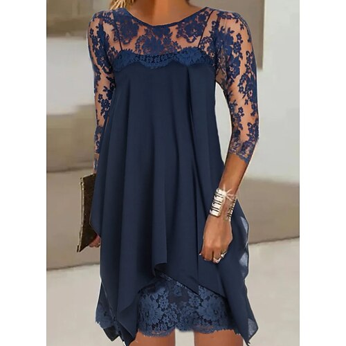 

Women's Lace Dress Mini Dress Blue Black 3/4 Length Sleeve Floral Ruched Winter Fall Crew Neck Modern 2022 S M L XL 2XL 3XL