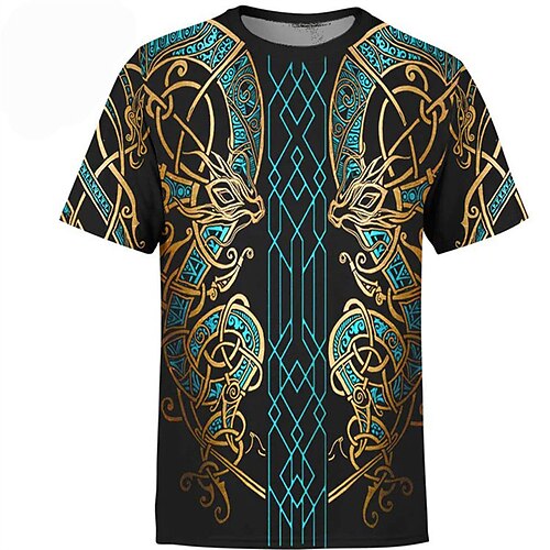 

Men's Unisex T shirt Tee Tribal Graphic Prints Crew Neck Blue 3D Print Outdoor Street Short Sleeve Print Clothing Apparel Sports Casual Comfortable Big and Tall / Summer / Summer