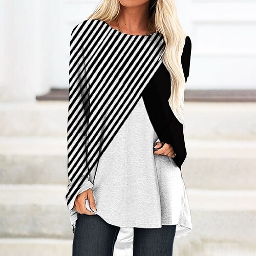 

Women's T Shirt Dress Tee Dress Shift Dress Knee Length Dress White Black Gray Long Sleeve Print Print Fall Winter Crew Neck Casual Vacation 2022 S M L XL XXL 3XL / Casual Dress
