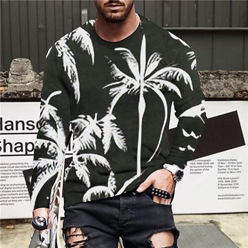 

Men's Unisex T shirt Tee 3D Print Graphic Prints Coconut Tree Crew Neck Street Daily Print Long Sleeve Tops Designer Basic Casual Big and Tall Black
