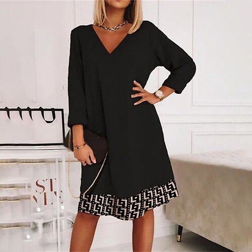 

Robe Longueur Genou Femme Robe casual manche longue Hiver Automne - mode Casual Moderne Imprimer Imprime Col V robe hiver Fin de semaine robe automne Ample 2022 2023 Noir S M L XL XXL 3XL