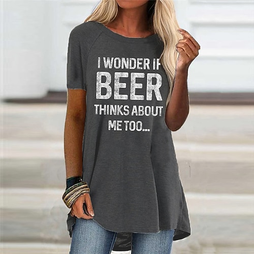 

Women's Shift Dress Short Mini Dress Gray Half Sleeve Letter Print Fall Spring Round Neck Casual 2022 S M L XL XXL 3XL