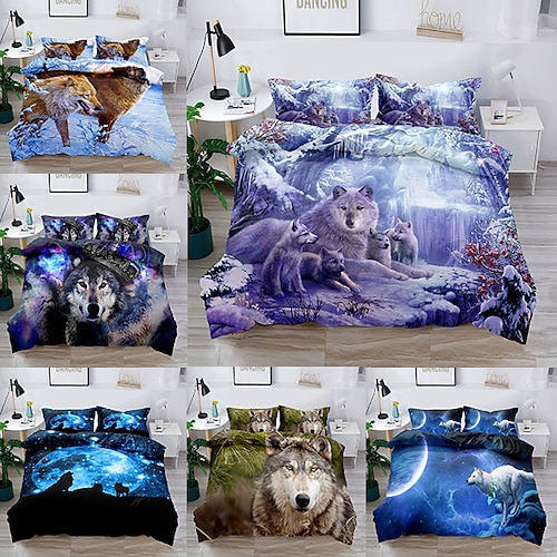 

Wolf Duvet Cover Set Hotel Bedding Sets Comforter Cover Twin Full Queen King Size(Include 1 Duvet Cover, 1 Or 2 Pillowcases Shams),3D Digtal Print