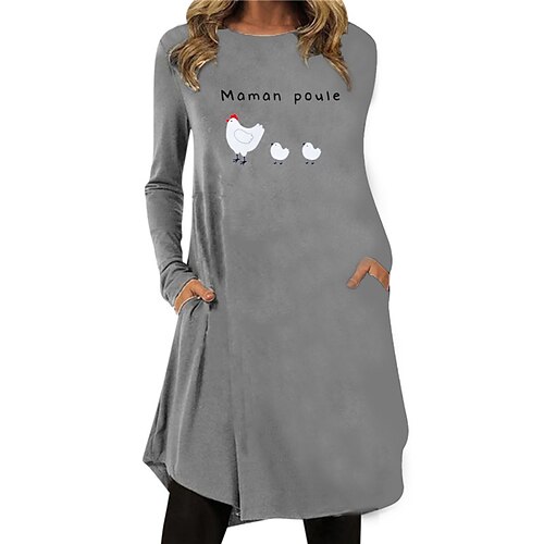 

Women's Shift Dress Knee Length Dress Gray Long Sleeve Print Letter Animal Pocket Print Fall Winter Crew Neck Casual Vacation 2022 S M L XL XXL 3XL
