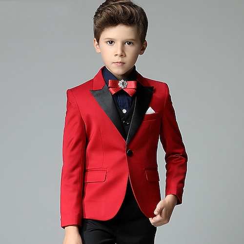 

Kids Boys Suit Blazer FormalSet Clothing Set 3 Pieces Long Sleeve White Red Solid Color Special Occasion Formal Casual Comfort 2-12 Years