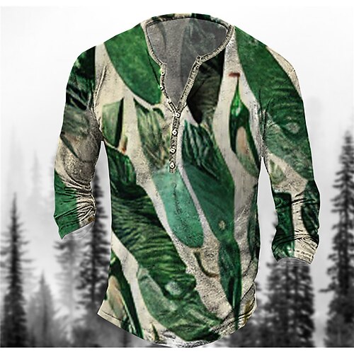 

Men's Henley Shirt Tee T shirt Tee 3D Print Graphic Patterned Plus Size Henley Daily Sports Button-Down Print Long Sleeve Tops Designer Basic Classic Comfortable Green