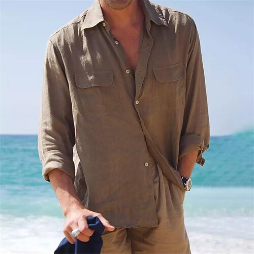 

Men's Shirt Solid Color Turndown Brown Long Sleeve Street Daily Button-Down Tops Fashion Casual Comfortable