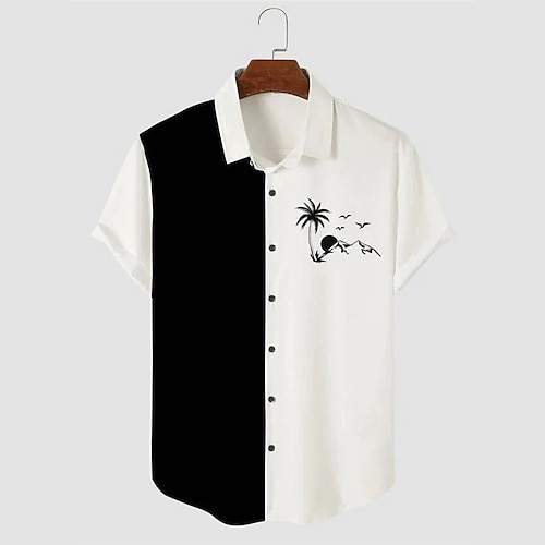 

Men's Shirt Summer Hawaiian Shirt Graphic Shirt Aloha Shirt Graphic Color Block Coconut Tree Turndown Black / White 3D Print Outdoor Street Short Sleeve 3D Print Button-Down Clothing Apparel Designer