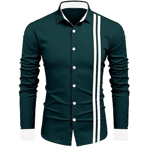 

Men's Dress Shirt Color Block Striped Turndown Dark Green Outdoor Street Long Sleeve Button-Down Clothing Apparel Fashion Designer Business Casual / Spring / Fall