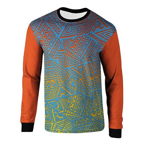 

Men's Unisex T shirt Tee 3D Print Tribal Graphic Prints Crew Neck Street Daily Print Long Sleeve Tops Basic Casual Big and Tall Sports Orange