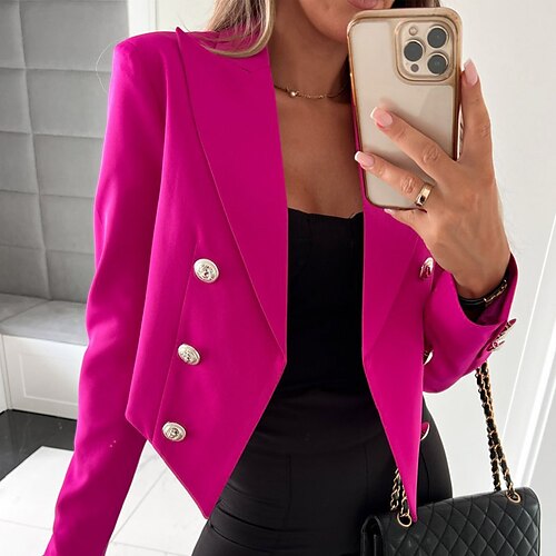 

Women's Blazer Warm Breathable Outdoor Daily Wear Vacation Going out Button Cardigan Turndown Elegant Modern Street Style Solid Color Regular Fit Outerwear Long Sleeve Winter Fall Black Blue Rose Red