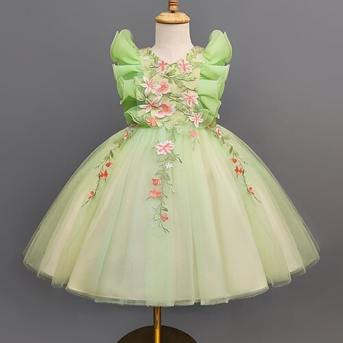 

Kids Little Girls' Dress Floral A Line Dress Party Performance Light Green Asymmetrical Short Sleeve Princess Sweet Dresses Spring Summer Regular Fit 3-12 Years